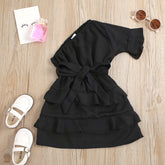 Summer Baby Girl Layered Dress One Shoulder-Veeddydropshipping